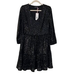 Vineyard Vines Sequin Tiered Dress Jet Black Small NWT Party Glam